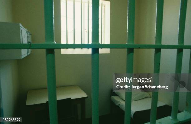 Nelson Mandela's former prison cell on Robben Island, off the coast of Cape Town, South Africa, 1993.