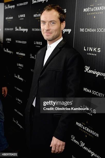 Jude Law attends the Fox Searchlight Pictures' "Dom Hemingway" screening hosted by The Cinema Society And Links Of London on March 27, 2014 in New...