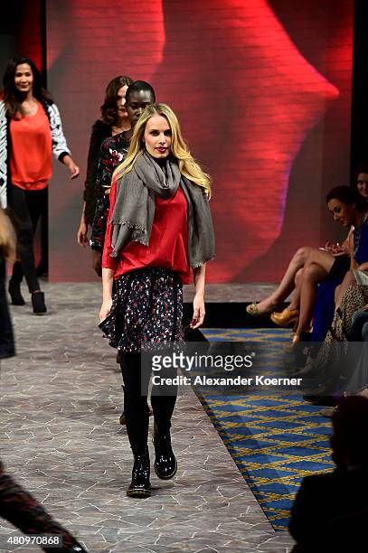 Jana Beller walks the runway during the Ernsting's family Fashion Show Autumn/Winter 2015 at Hotel Atlantic on July 16, 2015 in Hamburg, Germany.