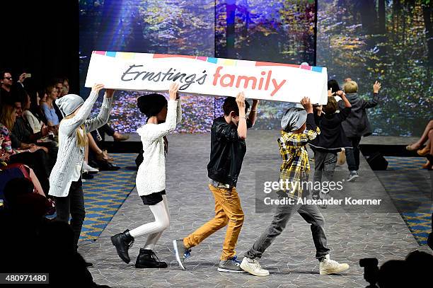 Children perform on the runway during the Ernsting's family Fashion Show Autumn/Winter 2015 at Hotel Atlantic on July 16, 2015 in Hamburg, Germany.