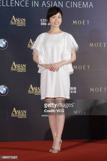 Japanese actress Fuka Koshiba attends red carpet of the The 8th Asia Film Award on March 27, 2014 in Macau, China.