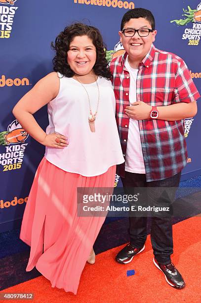 Actors Raini Rodriguez and Rico Rodriguez attend the Nickelodeon Kids' Choice Sports Awards 2015 at UCLA's Pauley Pavilion on July 16, 2015 in...