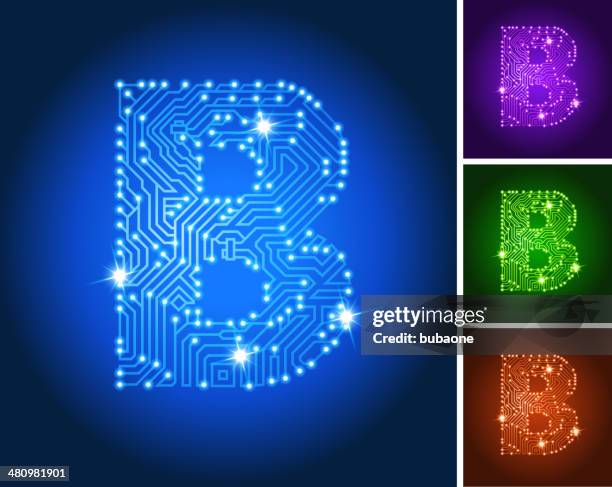 letter b on blue circuit color set - printed circuit b stock illustrations