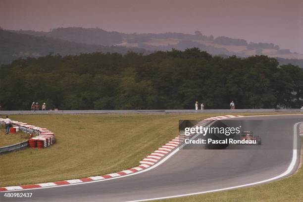 Nigel Mansell of Great Britain drives the Scuderia Ferrari SpA SEFAC Ferrari 640 Ferrari V12 during practice for the Hungarian Grand Prix on 12th...