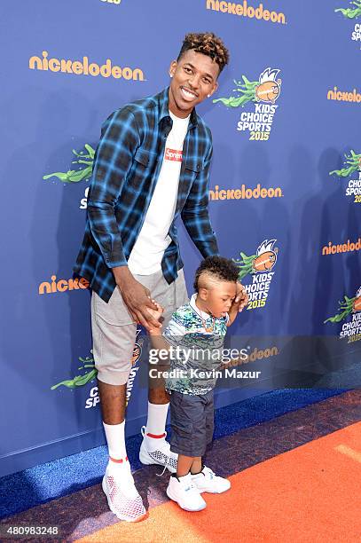 Player Nick Young and Nick Young Jr. Attend the Nickelodeon Kids' Choice Sports Awards 2015 at UCLA's Pauley Pavilion on July 16, 2015 in Westwood,...