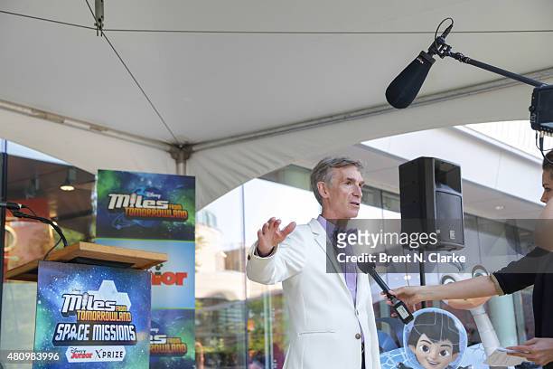 Scientist/educator Bill Nye speaks to the media during the "Miles from Tomorrowland: Space Missions" kick off event held at New York Hall Of Science...