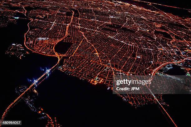 aerial view of miami at night, florida, usa - florida bridge stock pictures, royalty-free photos & images
