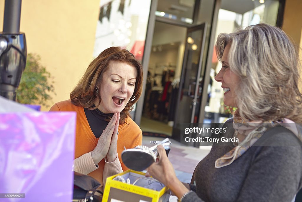 Woman showing off new shoes