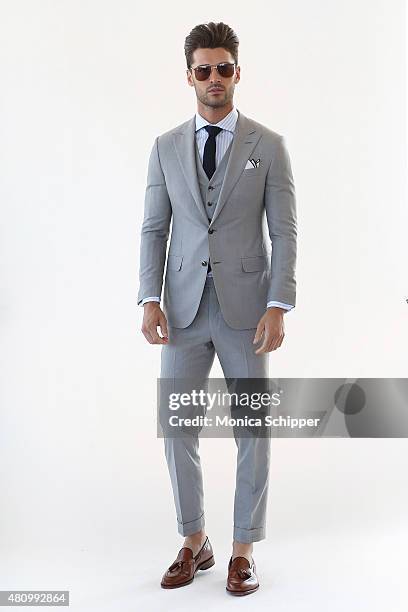 Model Ryan Allan before at the Hickey Freeman presentation during New York Fashion Week: Men's S/S 2016 at The Standard, East Village on July 16,...