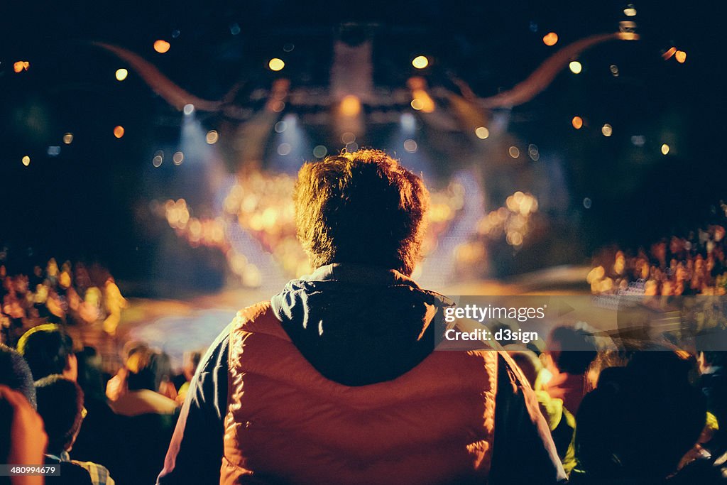 Man is watching a show, view from the crowd