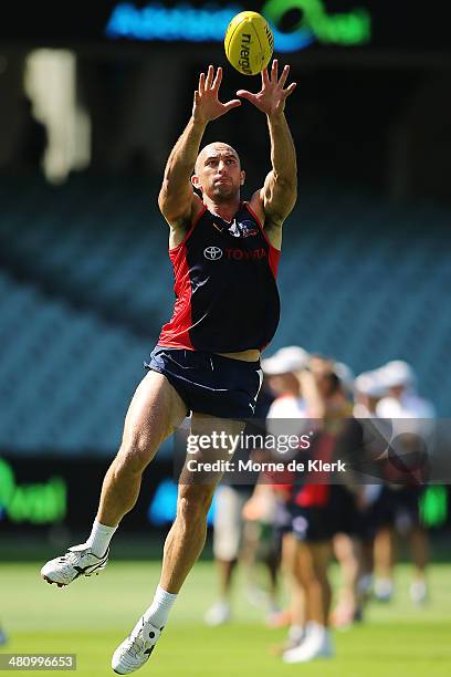 James Podsiadly takes a mark during an Adelaide Crows AFL training session at Adelaide Oval on March 28, 2014 in Adelaide, Australia.