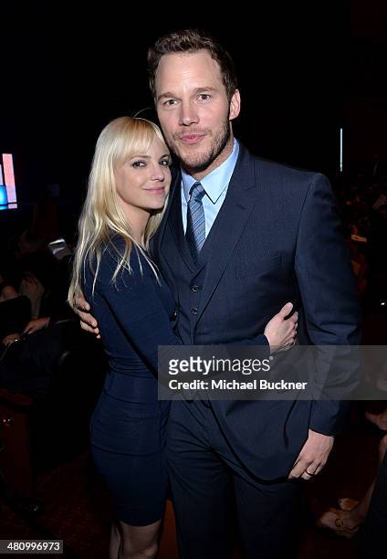 Actress Anna Faris and Breakthrough Performer of the Year award winner Chris Pratt attend The CinemaCon Big Screen Achievement Awards brought to you...