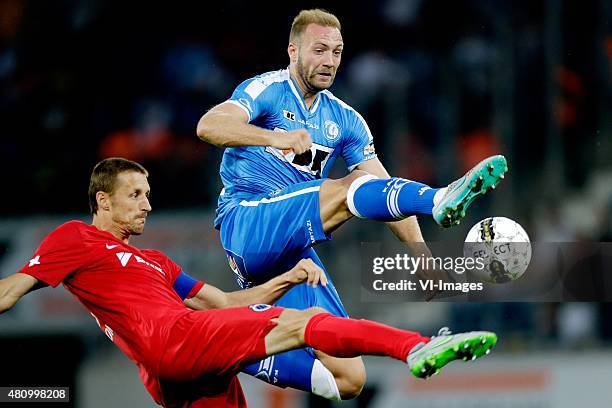 Timmy Simons of Club Brugge, Laurent Depotre of KAA Gent during the Belgium Supercup match between Club Brugge and AA Gent on July 16, 2015 at the...