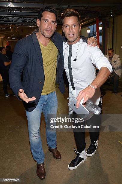 Cristian de la Fuente and Ricky Martin attend Univision's Premios Juventud 2015 at Bank United Center on July 16, 2015 in Miami, Florida.