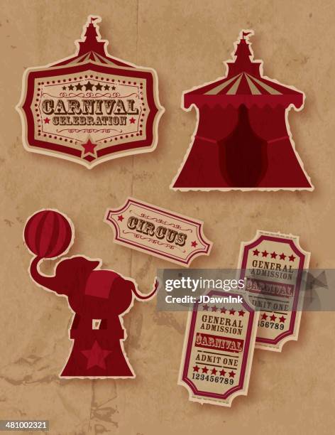 ilustrações, clipart, desenhos animados e ícones de retrô set ou festa temática de circo - admit one frase curta