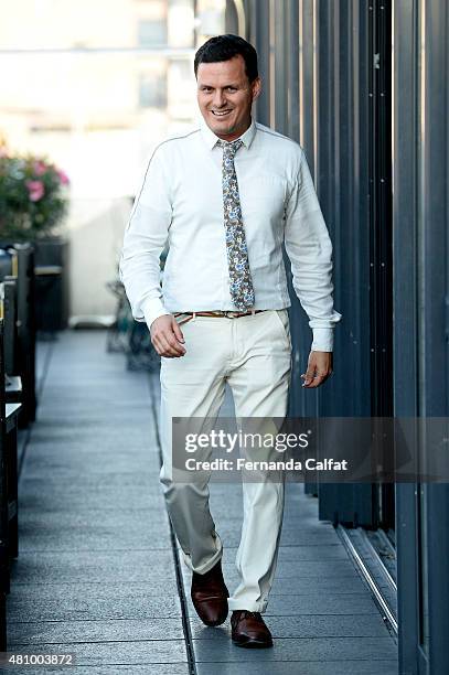 Sergio Davila walks at Sergio Davila Runway at New York Fashion Week: Men's S/S 2016 at PHD at the Dream Downtown on July 16, 2015 in New York City.