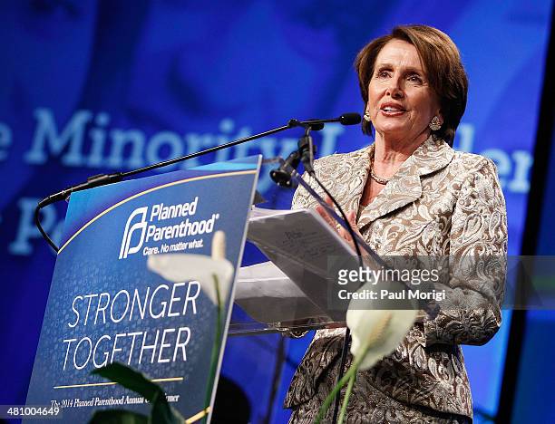 House Minority Leader Rep. Nancy Pelosi makes a few remarks after receiving the Margaret Sanger Award at the Planned Parenthood Federation Of...