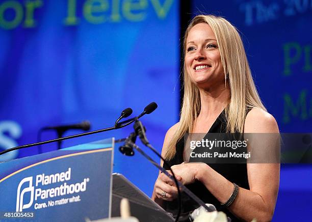 Actress Teri Polo makes a few remarks at the Planned Parenthood Federation Of America's 2014 Gala Awards Dinner at the Marriott Wardman Park Hotel on...