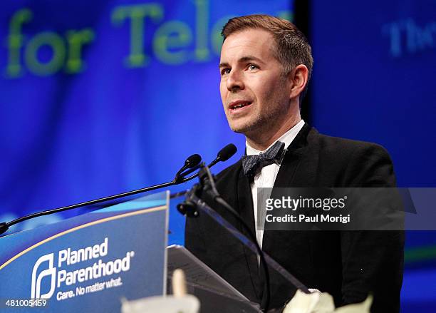 The Fosters Executive Producer Brad Bredeweg makes a few remarks after receiving a Maggie Award for Television at the Planned Parenthood Federation...
