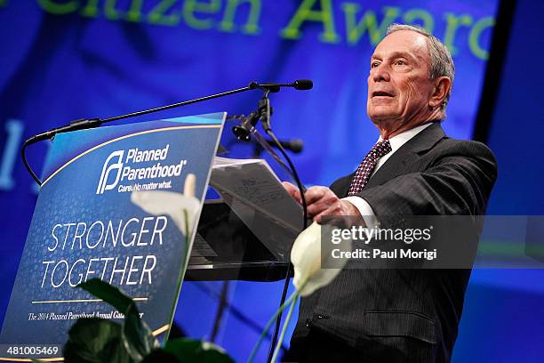 Former NYC Mayor Michael Bloomberg makes a few remarks after receiving the Global Citizen Award at the Planned Parenthood Federation Of America's...