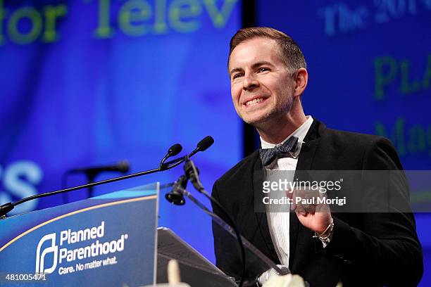 The Fosters Executive Producer Brad Bredeweg makes a few remarks after receiving a Maggie Award for Television at the Planned Parenthood Federation...