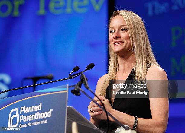 Actress Teri Polo makes a few remarks at the Planned Parenthood Federation Of America's 2014 Gala Awards Dinner at the Marriott Wardman Park Hotel on...