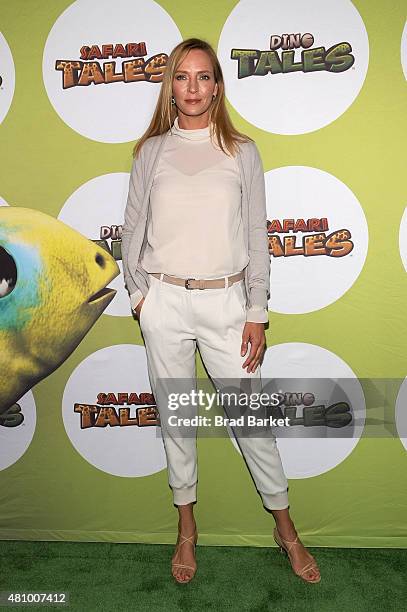 Actress Uma Thurman attends the launch of Dino Tales and Safari Tales at the American Museum of Natural History with Kuato Studios on July 16, 2015...