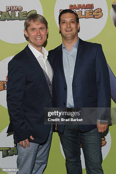 David Miller and Mark Horneff of Kuato Studios attend the launch of Dino Tales and Safari Tales at the American Museum of Natural History with Kuato...