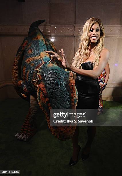 Actress Laverne Cox attends the launch of Dino Tales and Safari Tales at the American Museum of Natural History with Kuato Studios on July 16, 2015...