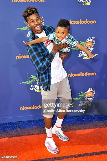 Player Nick Young and son Nick Young, Jr. Attend the Nickelodeon Kids' Choice Sports Awards 2015 at UCLA's Pauley Pavilion on July 16, 2015 in...