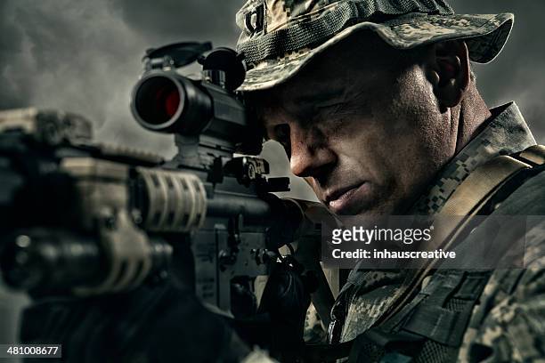 military sniper prepares to take a shot - ar 15 bildbanksfoton och bilder