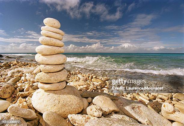 pile of coral smooth stones on a caribbean beach - pebble stock pictures, royalty-free photos & images