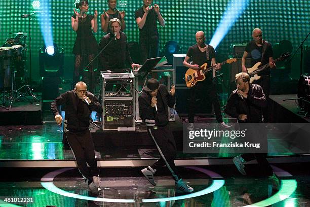 The band Die Fantastischen Vier perform at the Echo Award 2014 show on March 27, 2014 in Berlin, Germany.