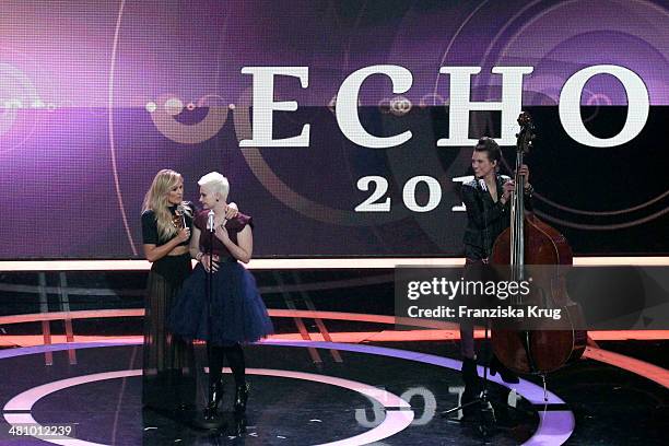 Helene Fischer and Elaiza attend the Echo Award 2014 show on March 27, 2014 in Berlin, Germany.