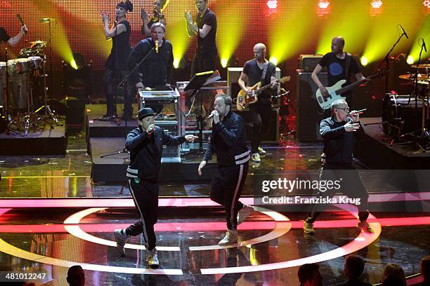 The band Die Fantastischen Vier perform at the Echo Award 2014 show on March 27, 2014 in Berlin, Germany.