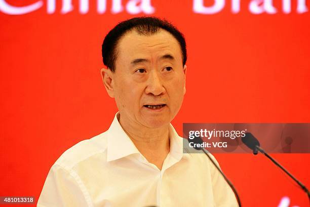 Wang Jianlin, chairman of Wanda Group, attends China Brand Forum on July 16, 2015 in Beijing, China.
