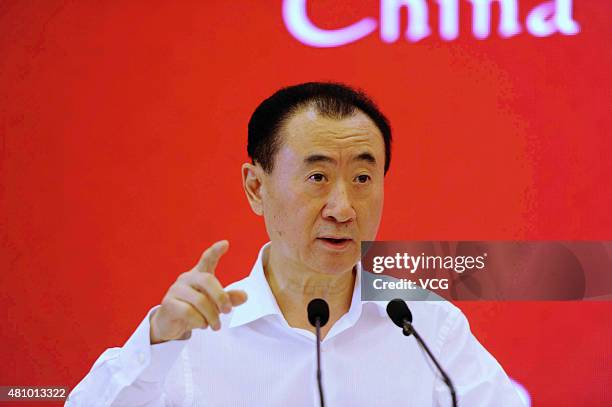 Wang Jianlin, chairman of Wanda Group, attends China Brand Forum on July 16, 2015 in Beijing, China.