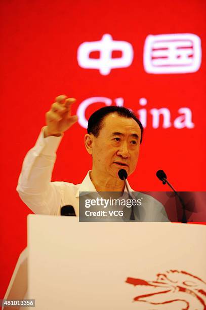 Wang Jianlin, chairman of Wanda Group, attends China Brand Forum on July 16, 2015 in Beijing, China.