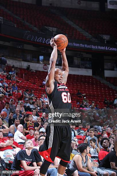 Keith Bogans of the Portland Trail Blazers grabs the rebound against the Boston Celtics during the game on July 16, 2015 at the Thomas & Mack Center,...
