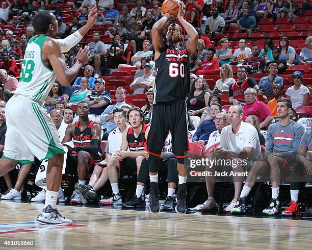 Keith Bogans of the Portland Trail Blazers shoots against the Boston Celtics during the game on July 16, 2015 at the Thomas & Mack Center, Las Vegas,...