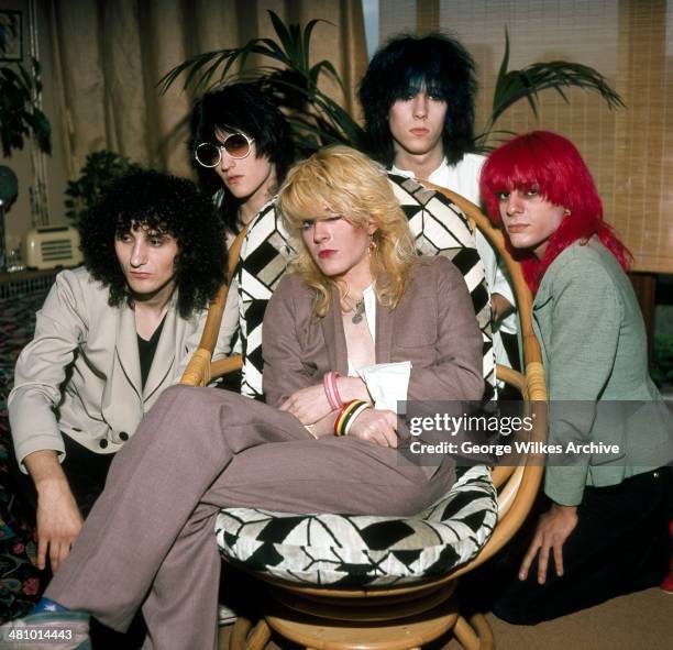 Portrait of English pop group Japan, London, England, 1979. Pictured are, left, Rob Dean, Steve Jansen, David Sylvian , Richard Barbieri, and Mick...