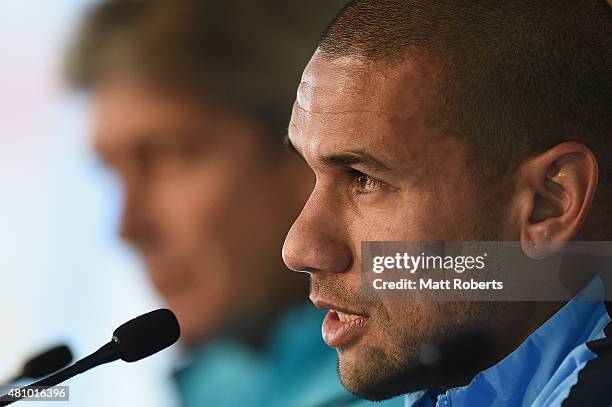 Patrick Kisnorbo of Melbourne City speaks during a press conference on July 17, 2015 on the Gold Coast, Australia.