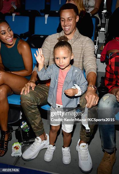 Player Stephen Curry and daughter Riley Curry attend the Nickelodeon Kids' Choice Sports Awards 2015 at UCLA's Pauley Pavilion on July 16, 2015 in...