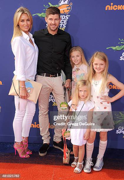 Soccer player Steven Gerrard, wife Alex Gerrard and daughters Lilly-Ella Gerrard, Lexie Gerrard and Lourdes Gerrard arrives at the Nickelodeon Kids'...