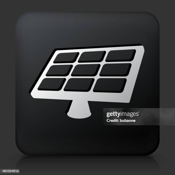 black square button with solar panel icon - solar panel worker stock illustrations