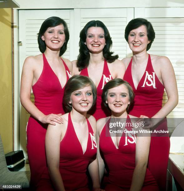 Portrait of the Irish girl group The Nolans, London, England, 1981. Top left to right Maureen, Anne and Bernadette, front left to right Linda and...