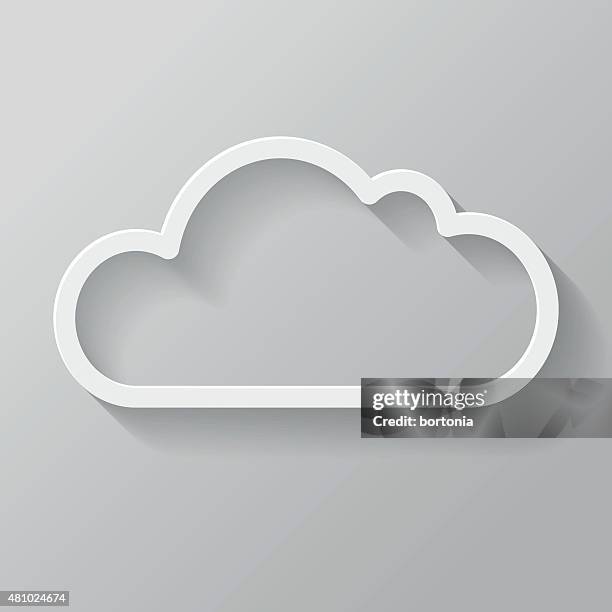 cloud papier dünne linie-icon mit langen schatten interface - realismus stock-grafiken, -clipart, -cartoons und -symbole