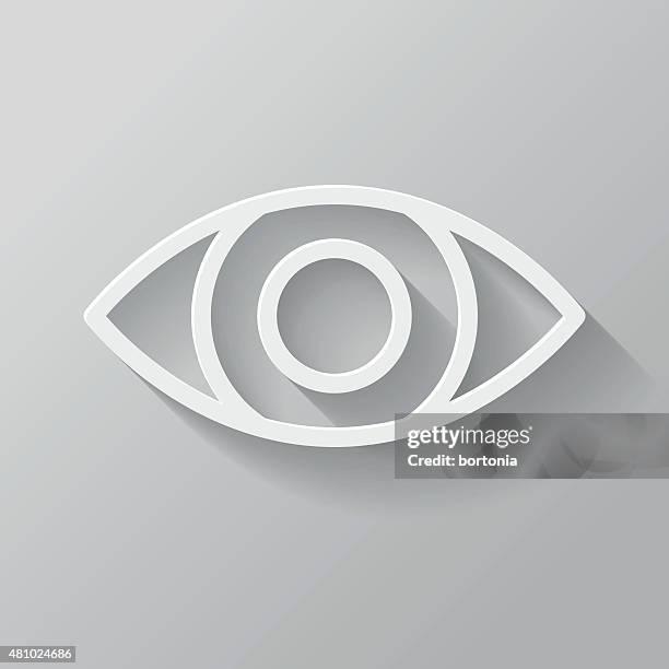 eye papier dünne linie-icon mit langen schatten interface - eye icon stock-grafiken, -clipart, -cartoons und -symbole