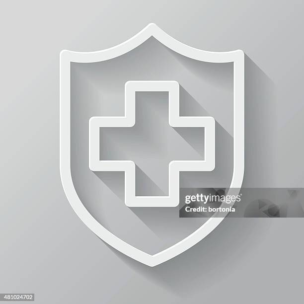 shield paper thin line interface icon with long shadow - health shield stock illustrations