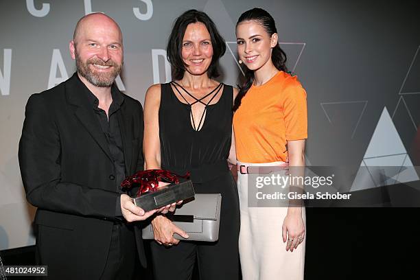 Detlef Stiebich and Julia Rieth, Designer Stiebich & Rieth, Lena Meyer-Landruth during the New Faces Award Fashion 2015 on July 16, 2015 at P1 in...